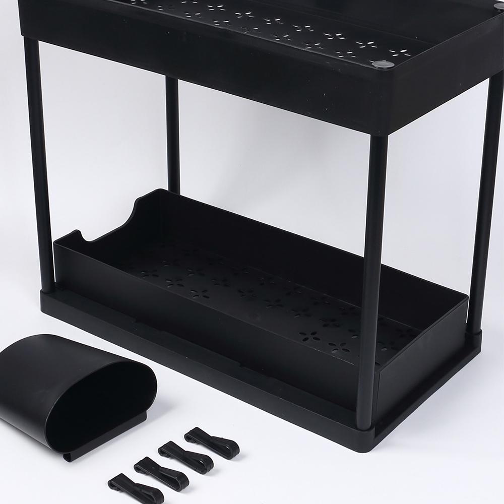 Organizér pro uložení pod dřez s háčky, 2úrovňový výsuvný košík do skříně, výsuvná zásuvka pro koupelnu a kuchyň