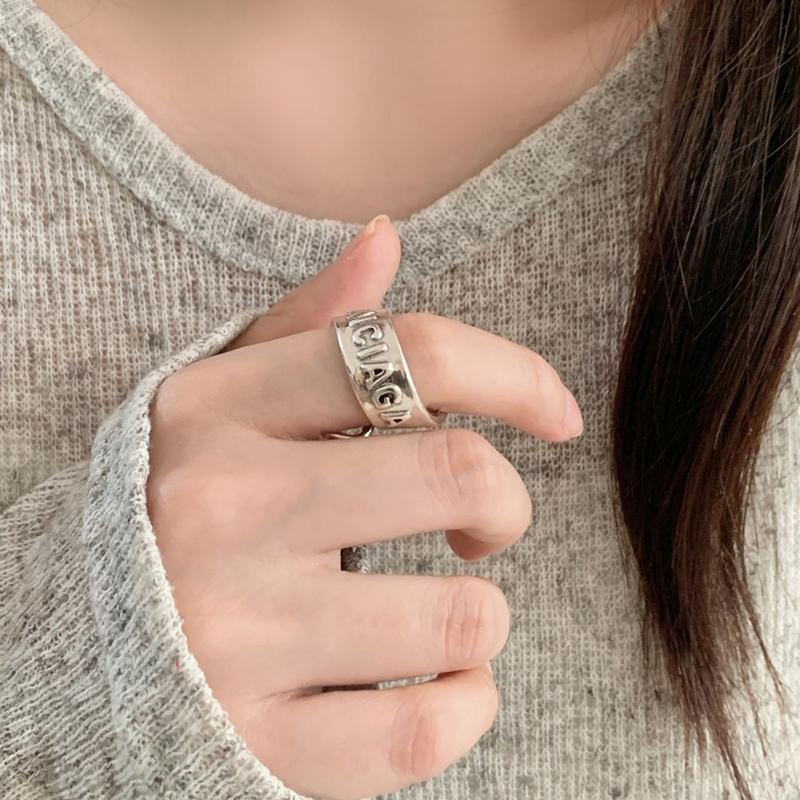 Retro Vintage Letter Design Open Ring Women Men Punk Hip Hop Theme Jewelry Gifts Accessories