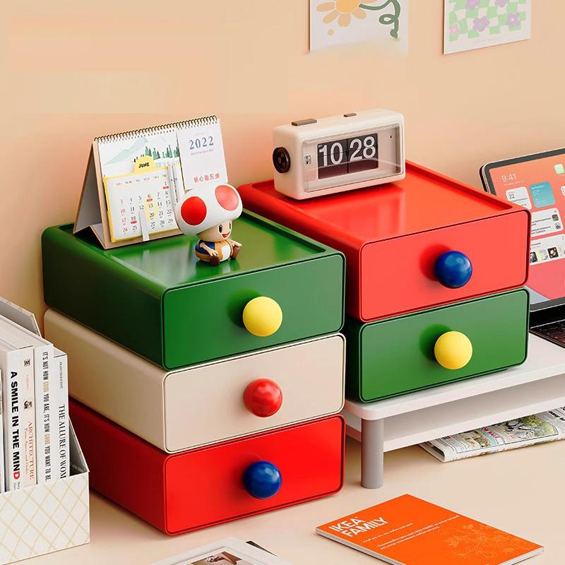 1Pcs Dopamine Desktop Drawer Storage Box Stacked Dust-proof Desk Storage Rack for Stationery Cosmetics Sundry Items Organizer