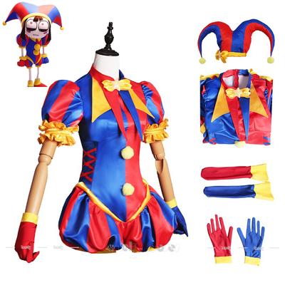The Amazing Digital Circus Pomni Cosplay Costume Cartoon Outfit Hat Gloves Socks for Halloween Party Adults Costume Cos Full Set