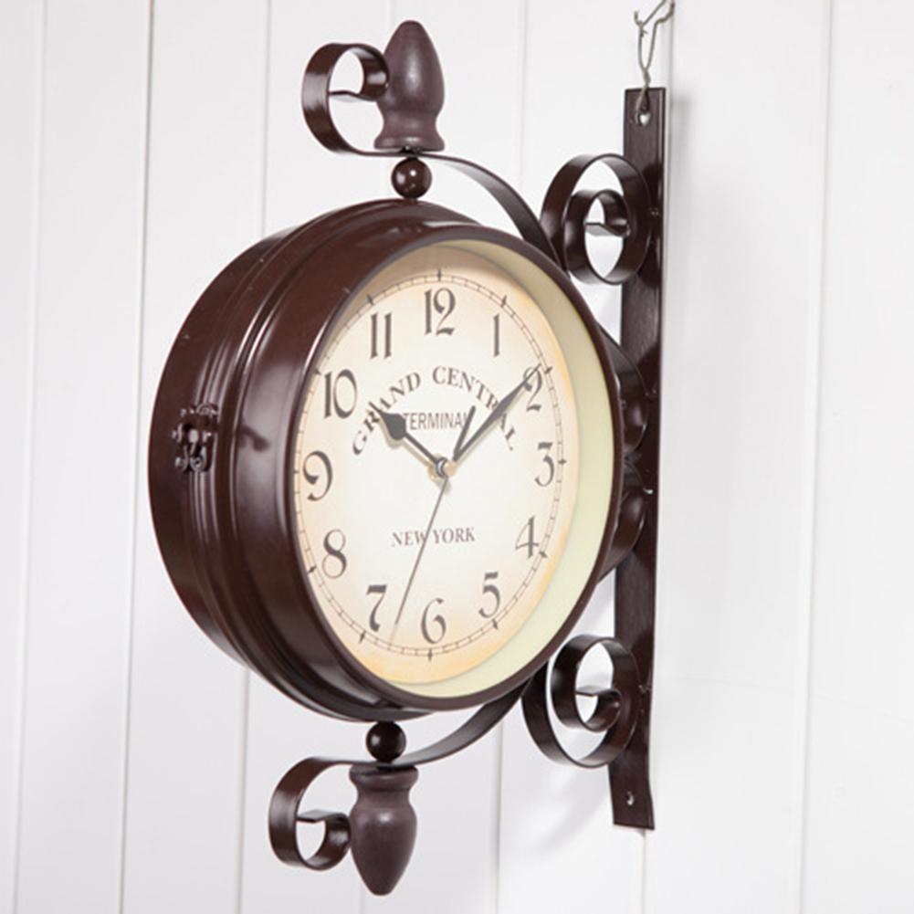 8 Double-Sided Clock Station Round Style Train Antique Wall Clock Wall mount Wrought Decorative Double Sided Grand