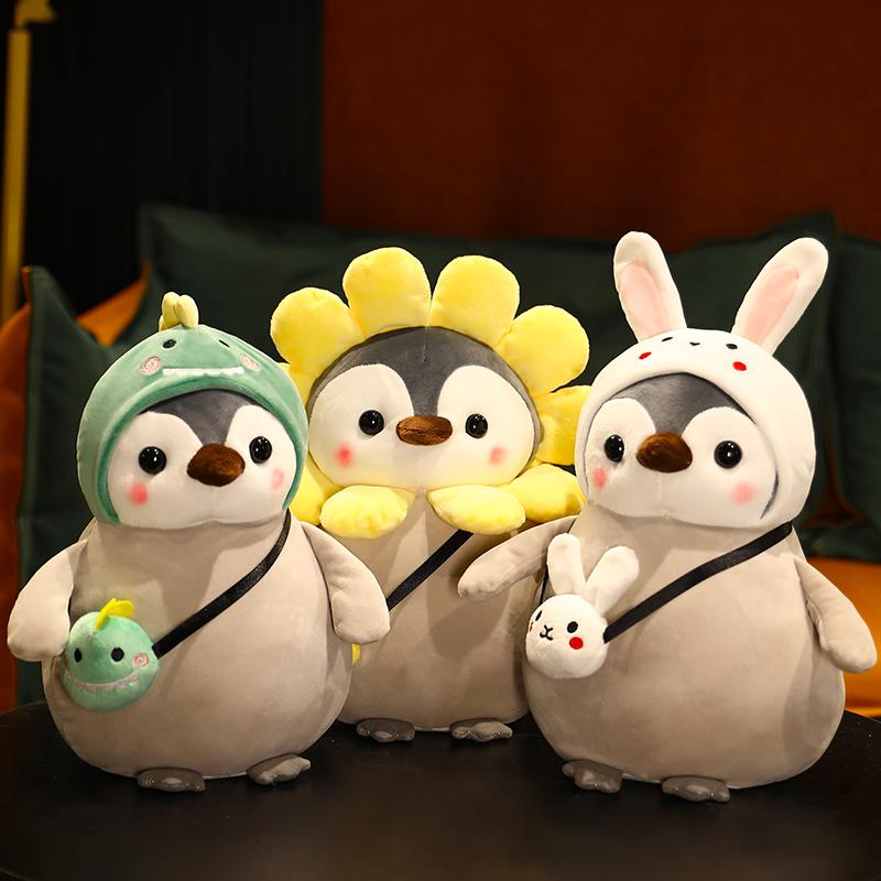 25 cm Kawaii Pinguin Plüschtiere Schöner Pinguin verwandelt sich in Dinosaurier Sonnenblumenpuppen Gefüllte weiche Kissen Puppenspielzeug für Kinder Mädchen Geschenk