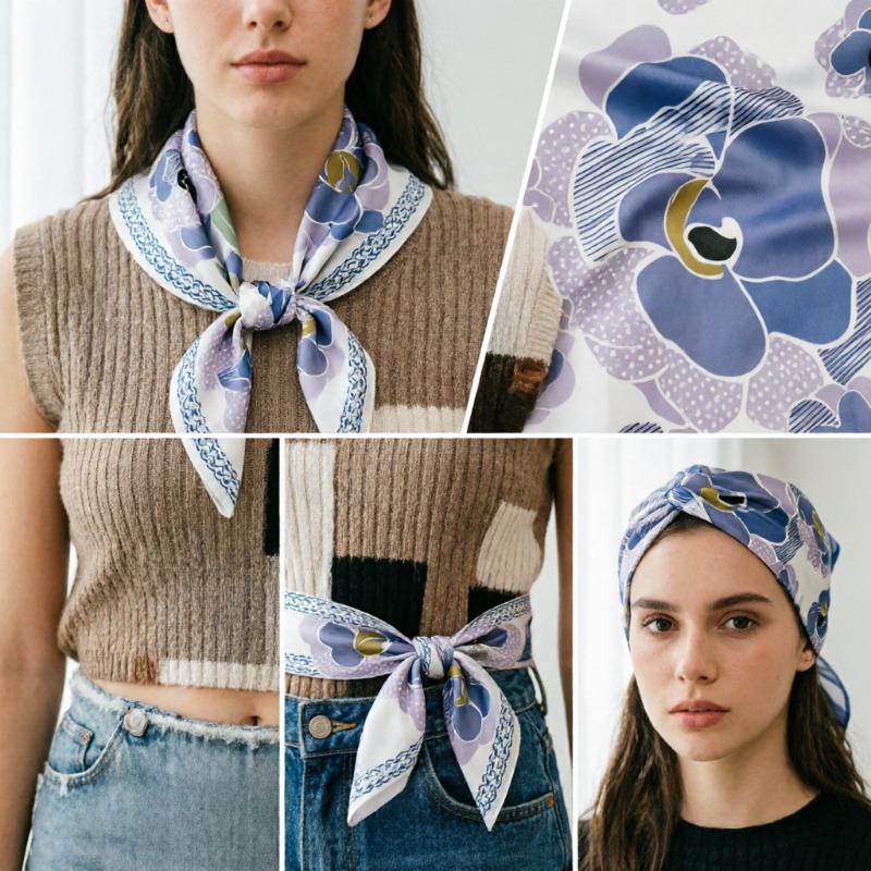 Women S Floral Printed Square Scarf Sun Protection Neck Shawl Spring Autumn