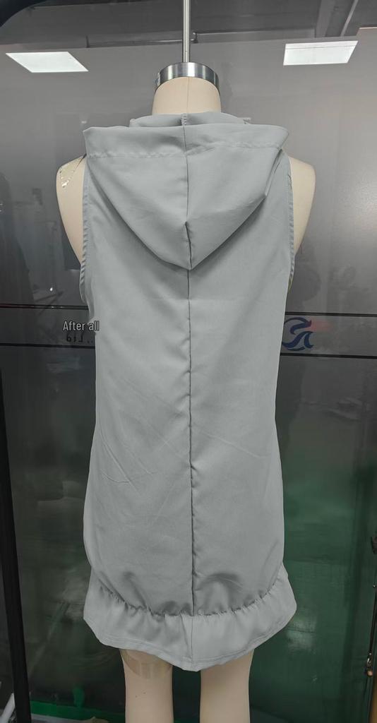 2025 Damen Herbst/Winter Unifarben Ärmelloses Kapuzenkleid