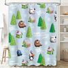 Whimsical Christmas Shower Curtain With Adorable Animal Design Blue Background Decorative Bathroom Liner For Home Decoration Gif