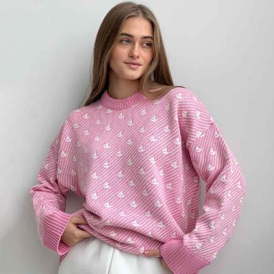 Rosa Pullover Pullover Damen Casual Langarm Herbst Winter Mode O-Ausschnitt Weiche Basic Einfache Weiche Strickpullover Tops