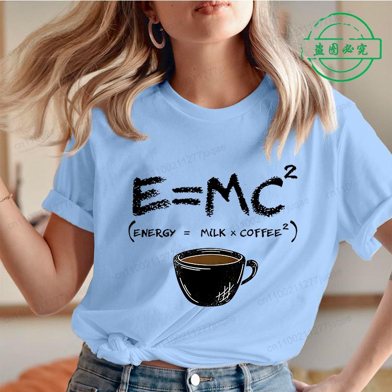 

Energy Equals Milk Times Square Coffee Print Women T-shirt Summer Graphic Shirt Short-sleeved Top Coffee Lovers Fashion T-shirt S
