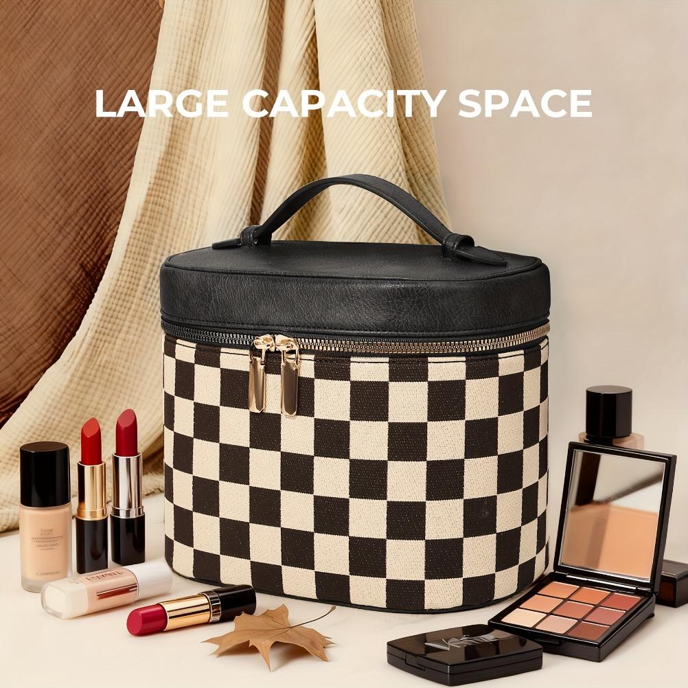 Fashionable Two-Tone Checkered Makeup Bag Portable Large-Capacity Cosmetic Case Storage Bag Premium Feel Travel Toiletry Bag