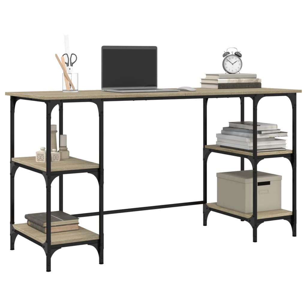 Desk Sonoma Oak Finish 140 x 50 x 75 cm Metal and Particleboard