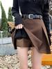 New 2024 Chic Retro Woolen A-Line High Waist Pleated Mini Skirt for Women
