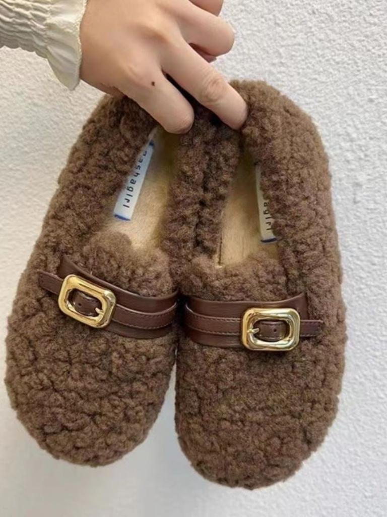 Wool Shoes for Women's Outer Wear 2025 Winter New Models, Jue Jue Zi, One-pedal Women's Shoes, Velvet Warm Cotton Shoes, Doudou Shoes Tide