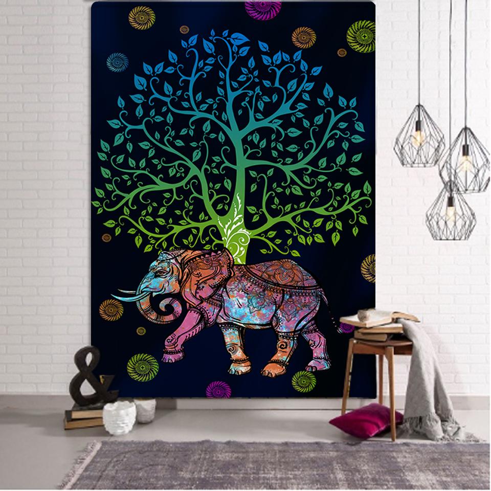 VIKAMA Bohemian Tapestry Elephant Flowering Totem Bedroom Living Room Balcony Decoration Exotic Wind Room Decoration
