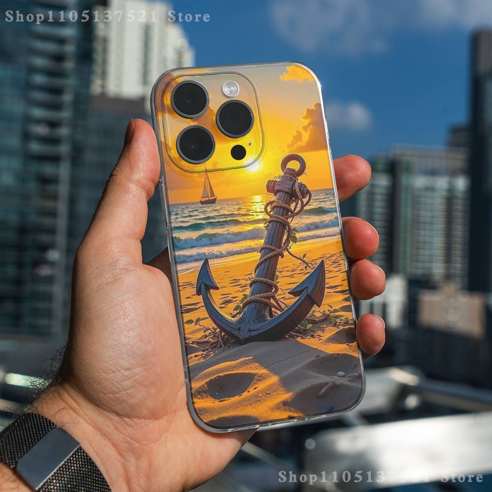 Painting Art Anchor Phone Case For iPhone 17,16,15,14,13,12,11 Pro,Max,Plus,XR,Mini,E Clear Full-coverage Soft Cover