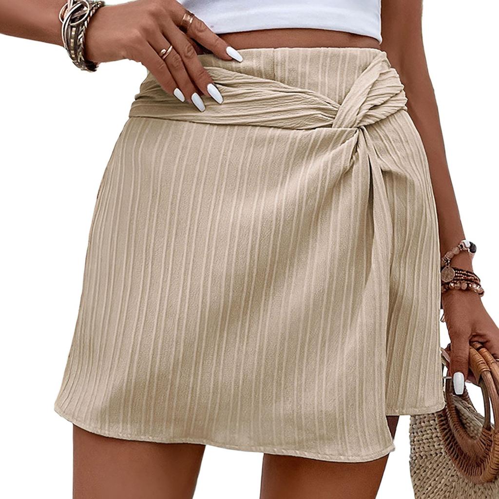 Women's Summer Pleated Shorts Elastic Waist Lightweight Comfy Vacation Beach Skirts Pants