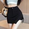 2025 High-Waist Slimming Irregular Hip-Wrap Autumn Midi Skirt with Drawstring and Elastic Shorts for Women
