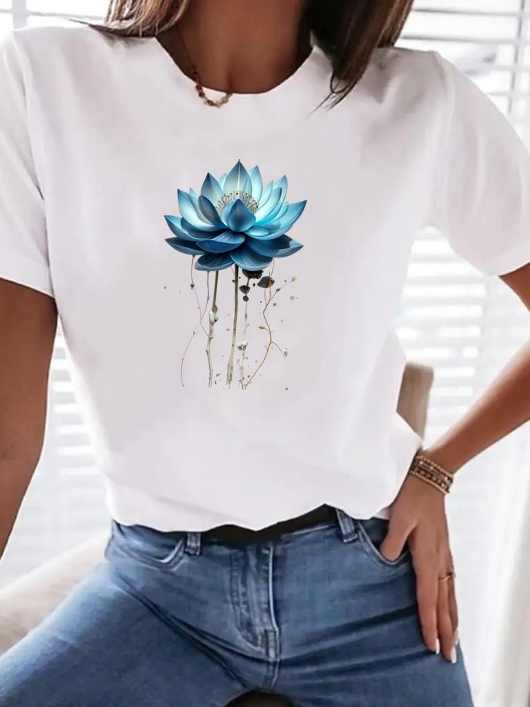 (Asian Size) love heart flower cute Print Female Clothing T Shirt Women Fashion Tee Top Woman Short Sleeve Graphic T-shirts