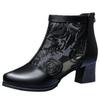 Women's Ethnic Style Mesh Boots - Semi-Closed Toe, Chunky Heel, Embroidered Spring/Summer 2024 Sandals