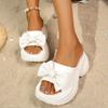 Fashion Shoes Woman Slippers 7.5CM Heels Platform Pantofle Increased Internal Butterfly-Knot Luxury Slide Flip Flops High New Sandals