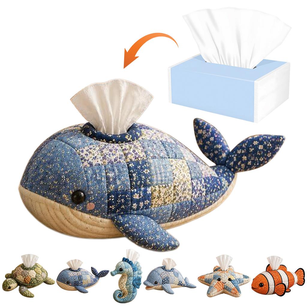 Quilted Sea Animal Tissue Box DIY Kit Ocean Animal Patchwork Sewing Kit Quilted Tissue Box Cover DIY Craft for Women Beginners