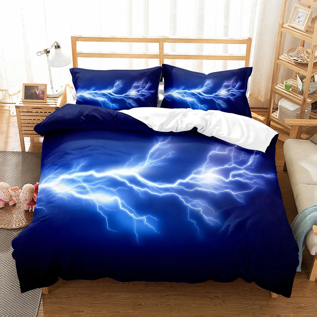 Lightning Duvet Cover Set King Queen Single Size Washed Cotton Comforter Cover For Kids Teens Adults Bedding Set With Pillowcase