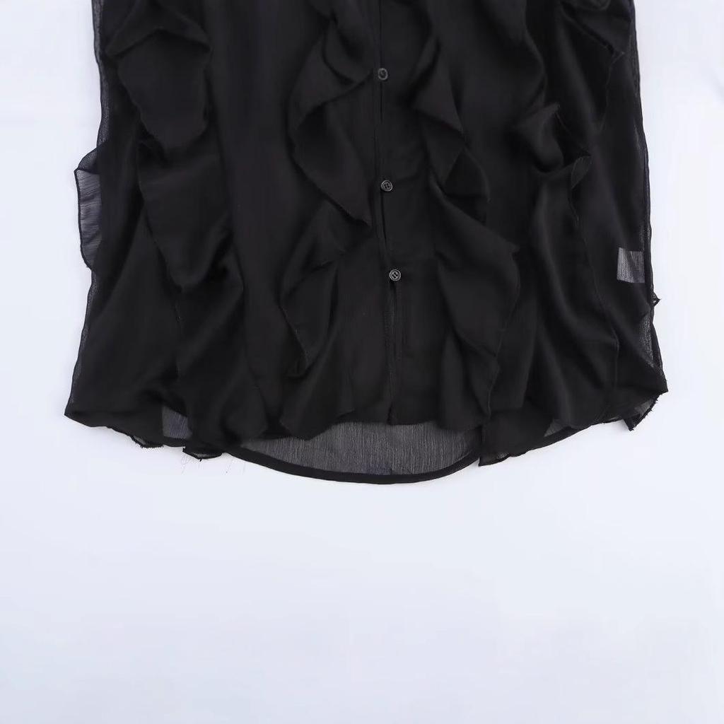 2025 Spring Women's European-American Layered V-neck Long-Sleeve Fashion Shirt