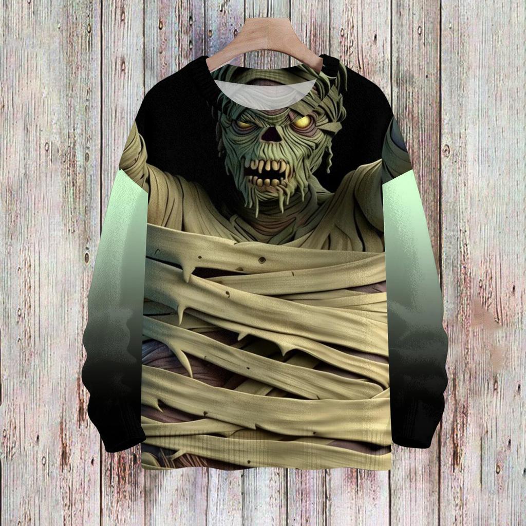 Women's Long Sleeve Halloween Print Neck Knit Pullover Sweater for Casual Wear