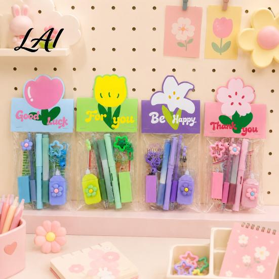 Portable Correction Tape for School Flower Stationery Set Macaron Color And Smooth Gift Set Girls Writing Gel Pens Homework Essentials Students Pens