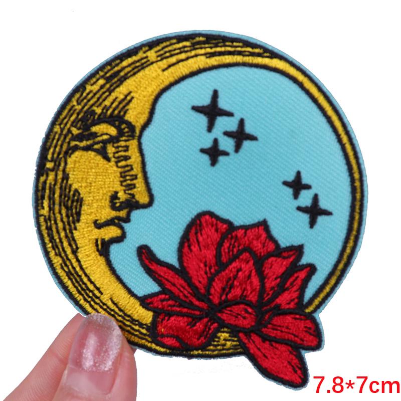 Sun Moon Patch Fox Whale Embroidery Patch Iron On Patches For Clothing Diy Cartoon /Wave Patches For Clothes Jacket Sew Stickers