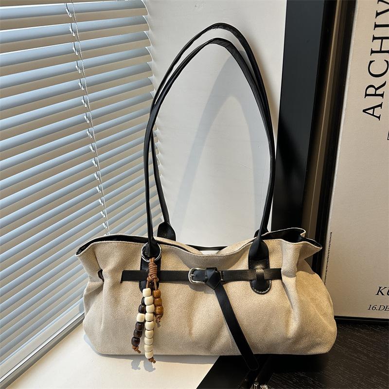 Large capacity messenger bag women's new high-end niche design contrasting color shoulder handbag