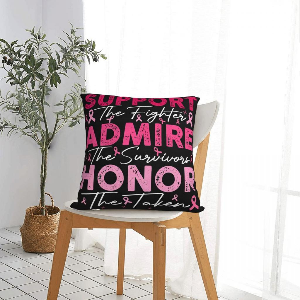 Breast Pink Support Admire Honor Breast Cancer Awareness Long Sleeve Pillow Cases Cushion Covers Decor Pillowcase for Bed