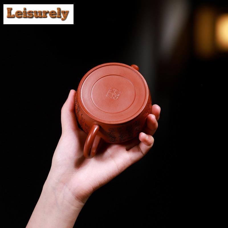 190ml Luxury Yixing Purple Clay Teapots Handmade Carved Large Caliber Pot Raw Ore Red Zhu Mud Kettle Zisha Teaset Cafes Supplies