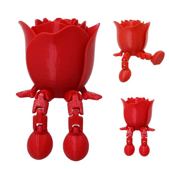 3D Printed Rose Figurine with Articulated Legs Movable Joints Flower Fidget Toy Desktop Decoration Ornament Mother's Day Valentine's Day Gift