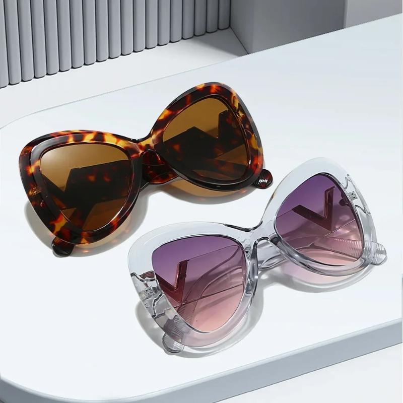 New Personalized Cat Eye Sunglasses Vintage Large Frame High-End Uv Resistant Glasses Essential Sunscreen For Outdoor Travel