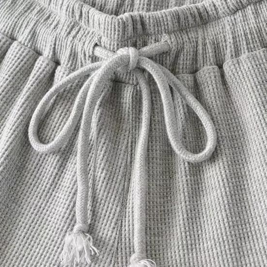 Women's Waffle Knit Shorts Drawstring Elastic Waist Ruffle Shorts Wide Leg Flowy
