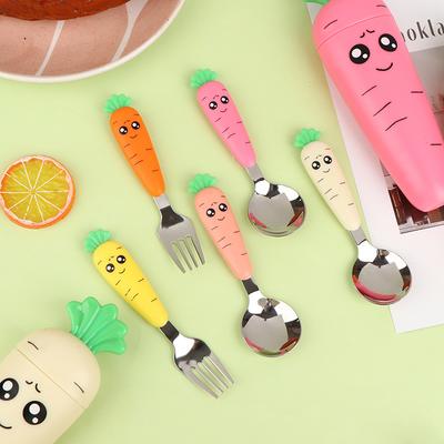 3ks Potřeby pro kojence Kreslená Mrkev Vidlička Lžíce Sada dětských příborů