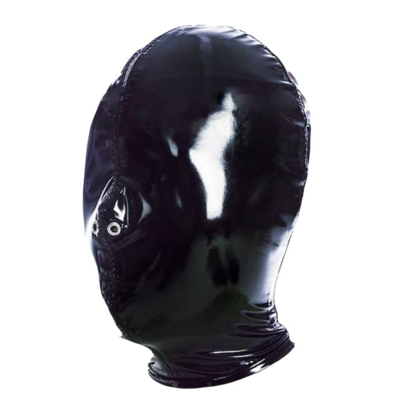 Elastic Bright Leather Hood Sex Toys with Open Mouth Party Mask for Couple Cosplay Slave Adult Game BDSM Bondage Set