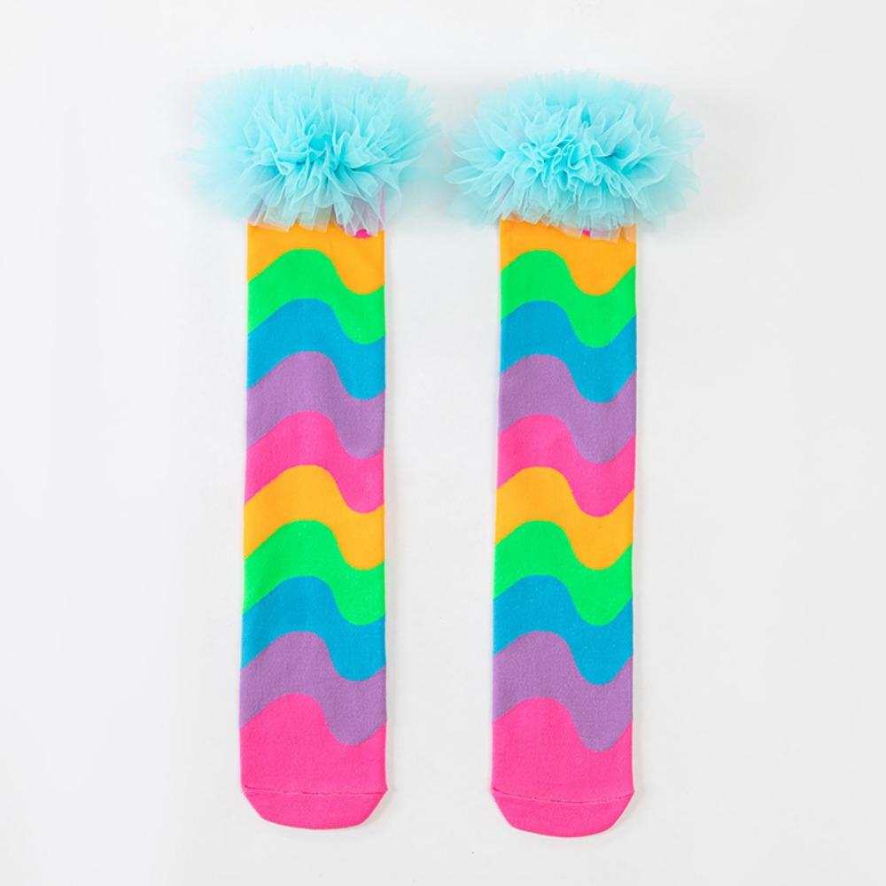 New Cartoon Knee Socks Breathable Rainbow Color Ruffles Socks No Heel Stockings