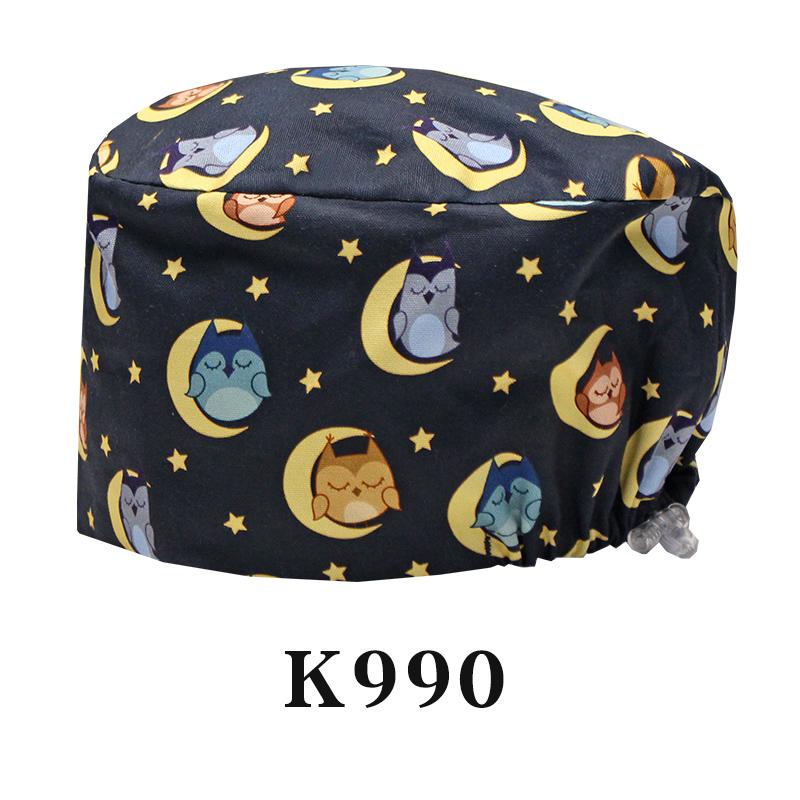 Cartoon Printed Nursing Caps Men Women Medical Hats Adjustable Long Hair Pet Dental Clinic Doctors Scrub Hat