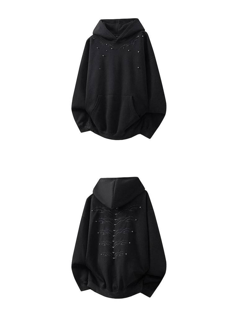 Men's Retro Beaded Embroidery Velvet Hooded Sweatshirt, Autumn/Winter Warmth