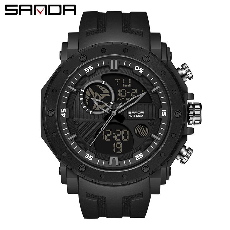 Sanda Men s Multifunction Dual Display Luminous Sports Watch - Waterproof and Ideal for Outdoor Adventures