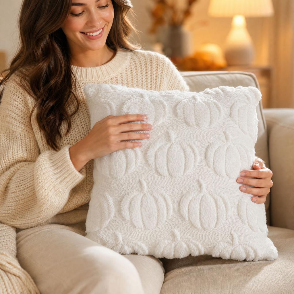 4545 Cm Pumpkin Throw Cover, Halloween Plush Cushion Cover for Sofa and Bed