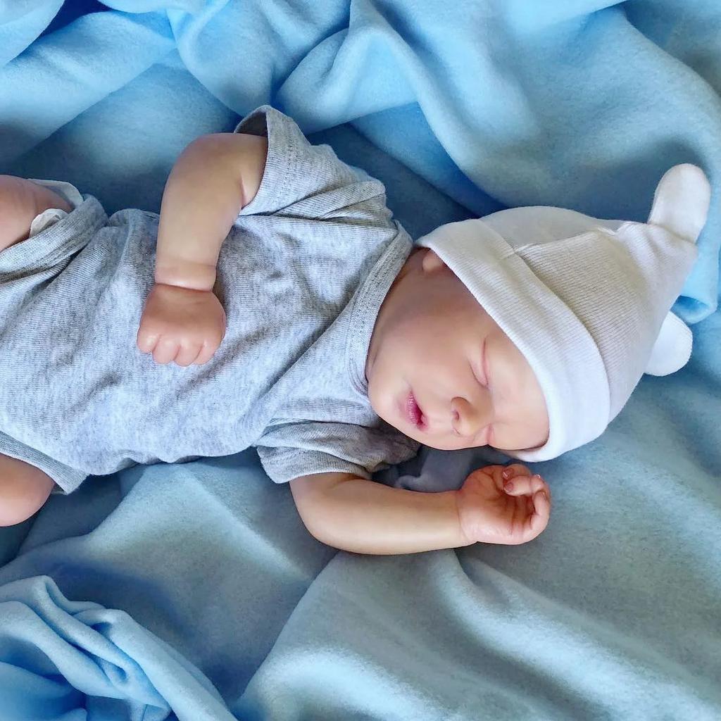 BZDOLL 18inch Soft Vinyl Reborn Asleep Baby Doll 45cm Newborn Art Toy with 3D-paint Skin and Visible Veins Dress Up Cloth Body Lovely Birthday Gift
