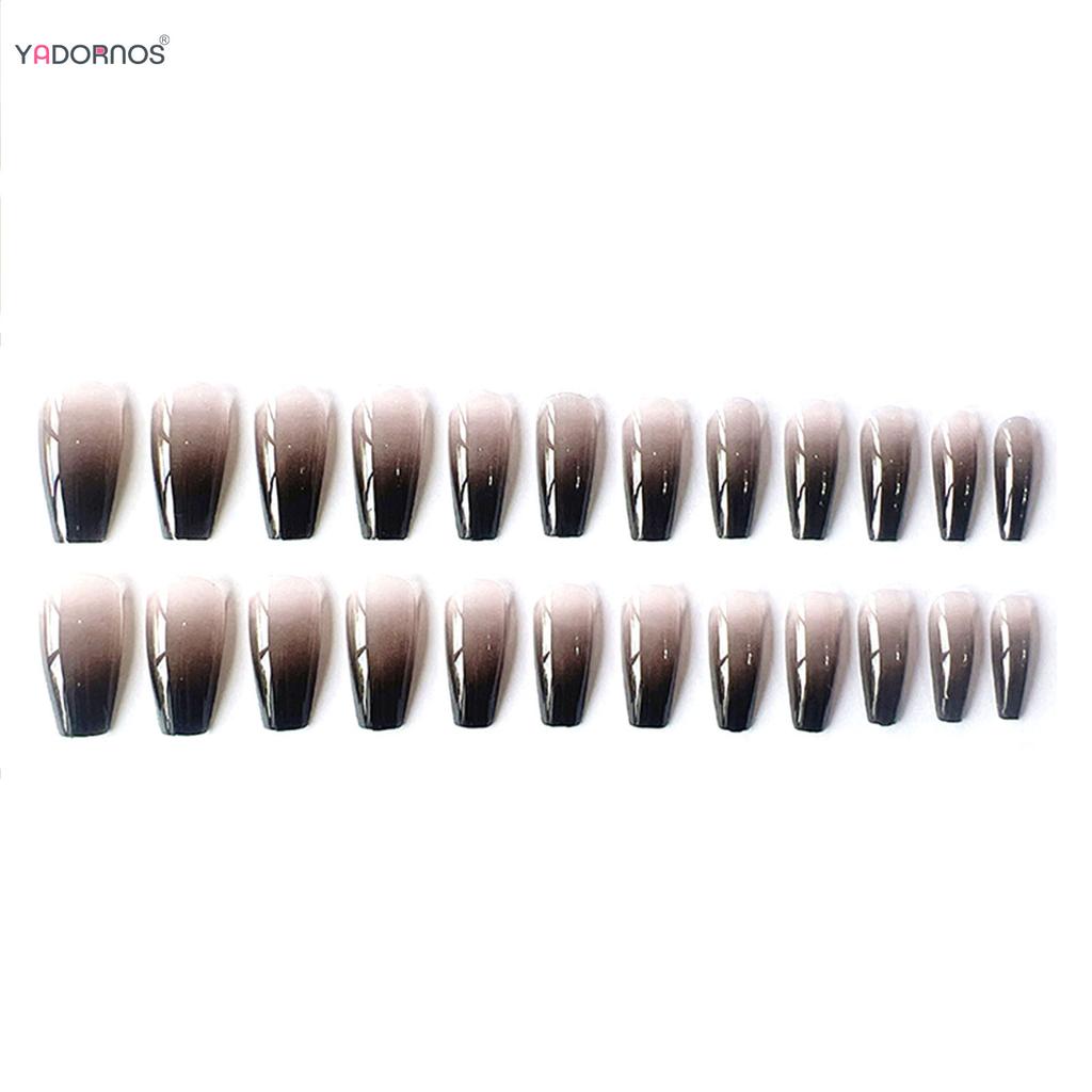 24Pcs Black Gradient Long Ballerina Press On Nails Full Cover False Nail Tips For Women Girls DIY Manicure
