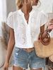 Wind New Women's Outward Bound Clothing Hollow Lace V-Neck Cardigan Short Sleeve Shirt for Women