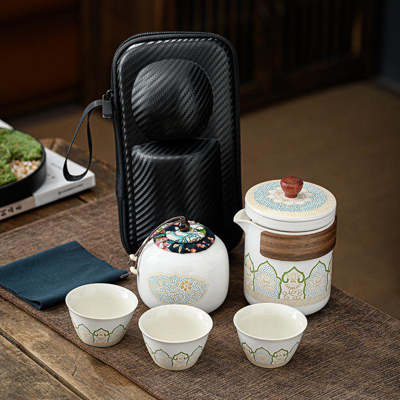 Portable Travel Kung Fu Tea Set: Outdoor Camping Quick Cup & Teapot for Business Gift