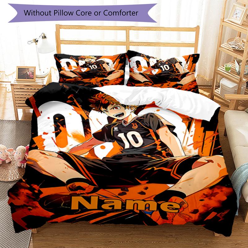 3pcs Custom Name Haikyu Bedding Set Duvet Cover Closure Includes 1 Duvet Cover & 2 Pillowcases, Soft and Comfortable for All Seasons.