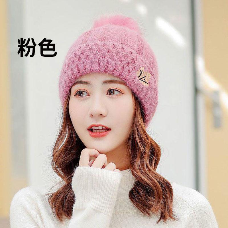 

Hat female winter cycling wool hat plush thickened autumn and winter confinement cotton hat warm knitted ear protector hairball