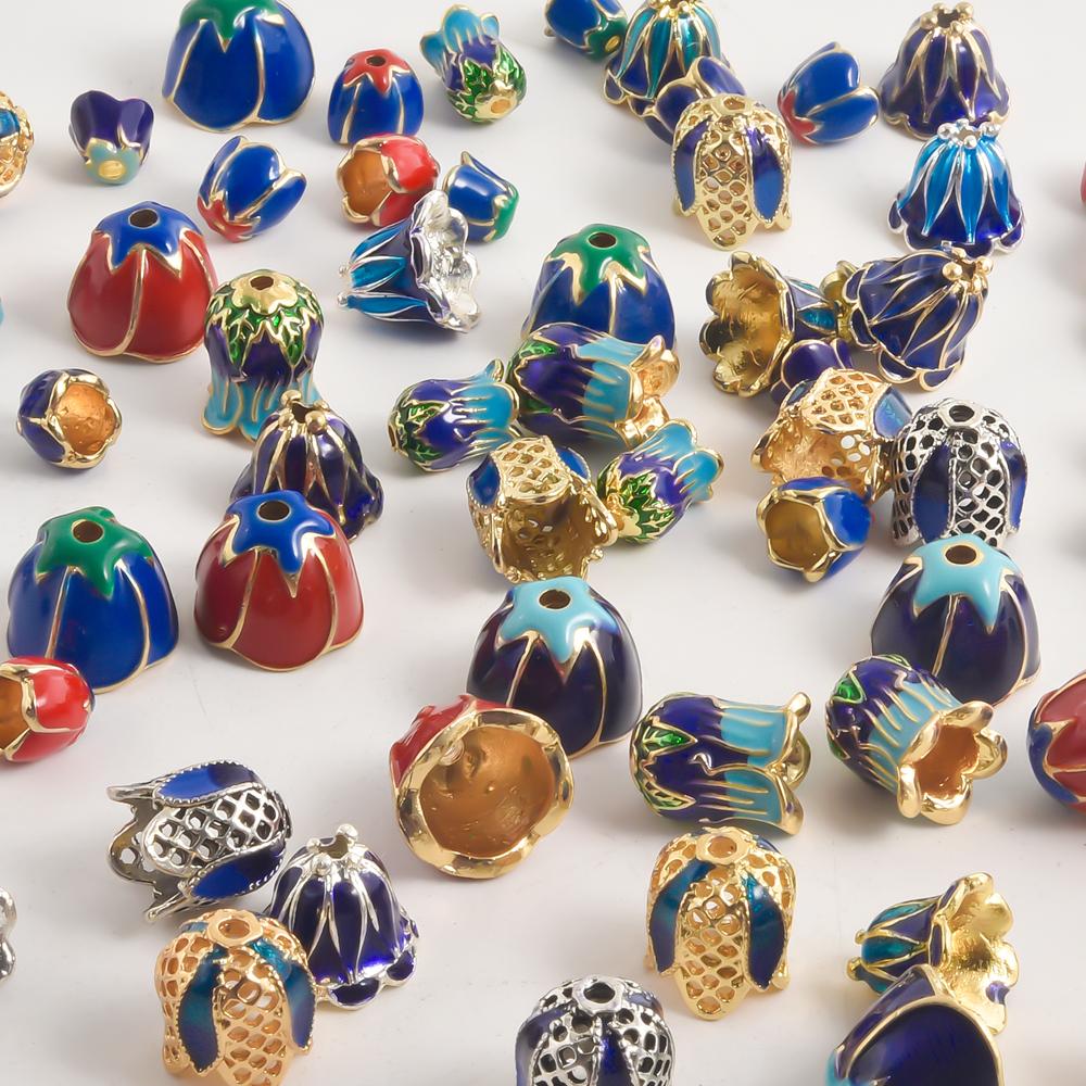 10pcs/Lot Vintage Enamel Flower Bead Cap Accessories For Jewelry Making Supplies Bohemia End Caps Handmade Connectors Materials