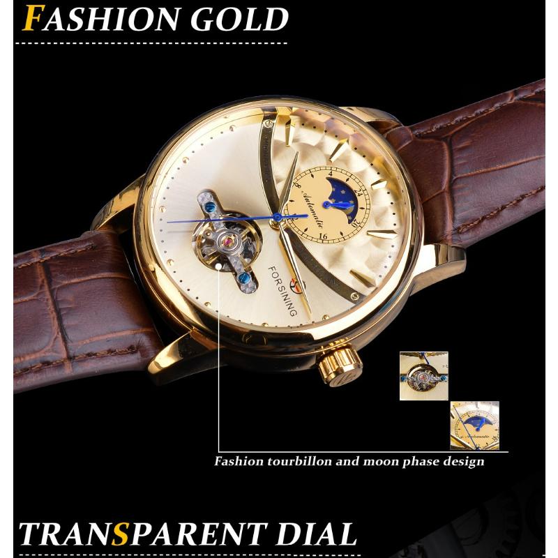 Forsining Luxury Automatic Mechanical Watches Mens Sun Moon Phase Tourbillon Watch Waterproof Men Wristwatch