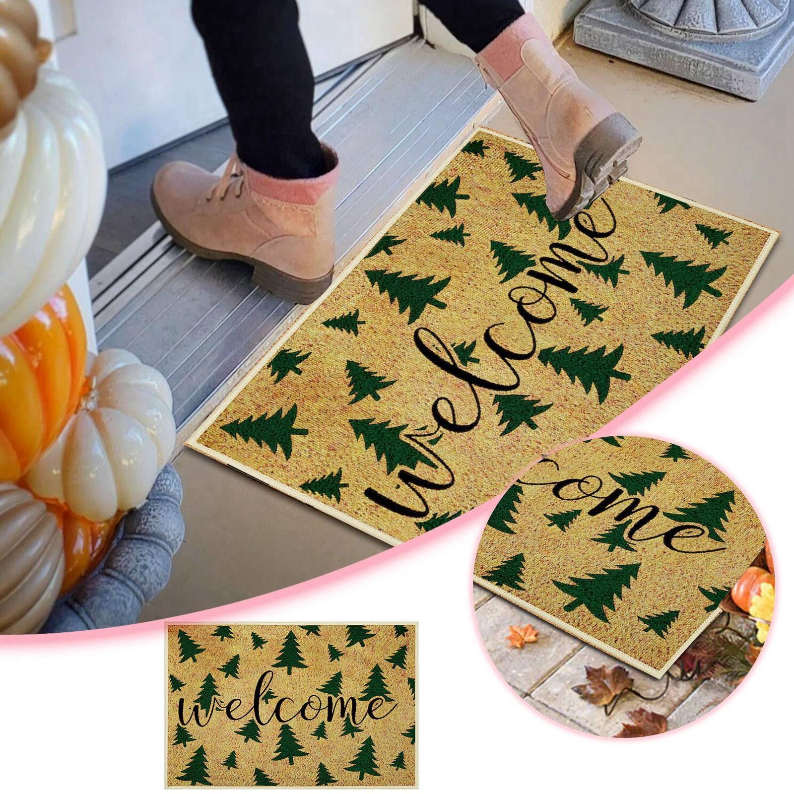 Funny Crystal Velvet Christmas Doormat Merry Christmas Floor Mat Crystal Velvet Floor Mat Welcome Holiday Olive Throw Blanket One Size зелёный